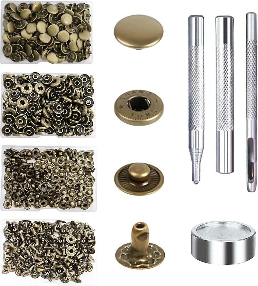 140-Piece Leather Snap Fasteners Kit with 12.5mm Metal Buttons and 4 Setter Tools