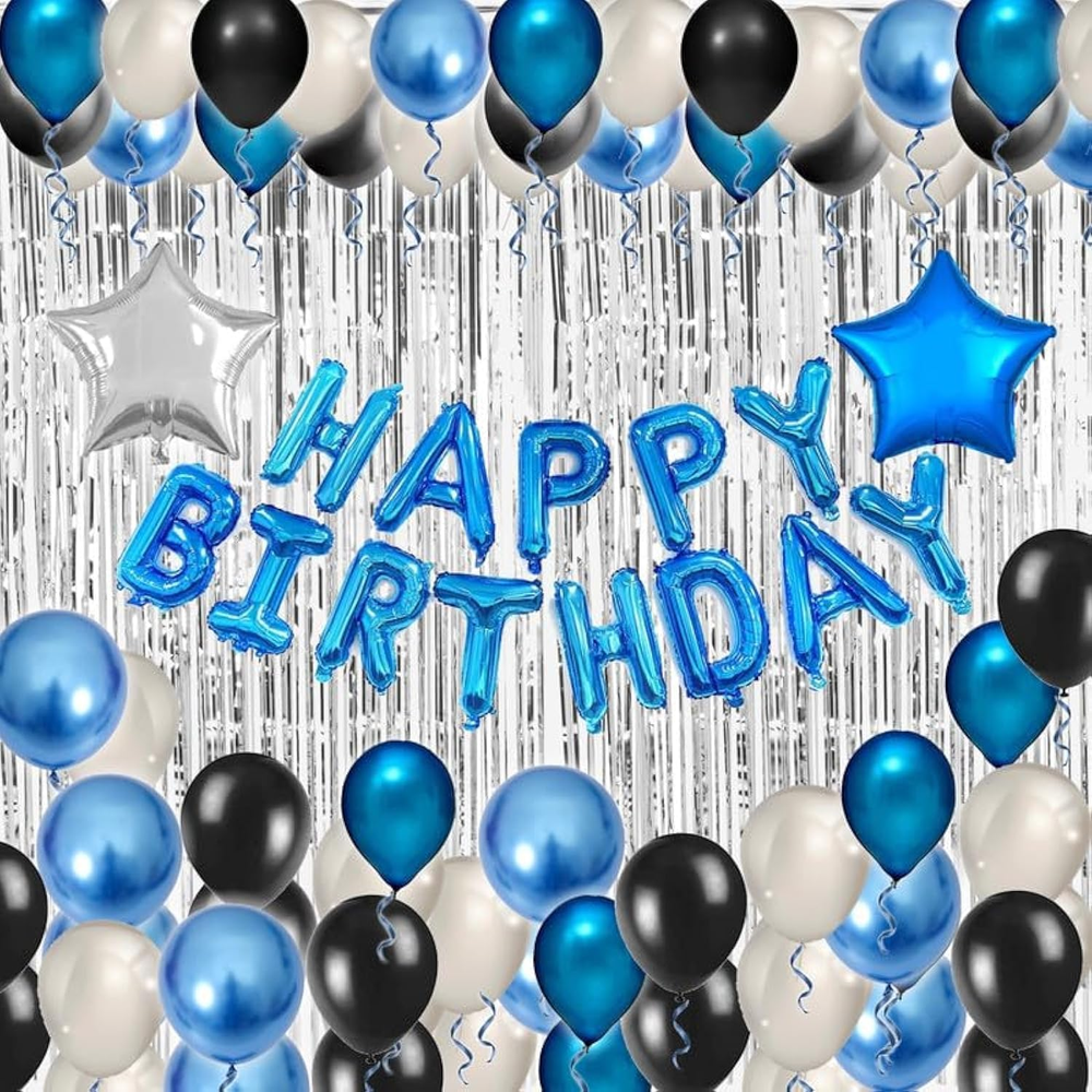Blue Black Birthday Party Decorations Kit for Men 49 Pieces, Happy Birthday Bann
