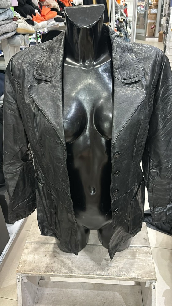 BWS Model Genuine Black Leather Jacket for Women Size 44 LLD209