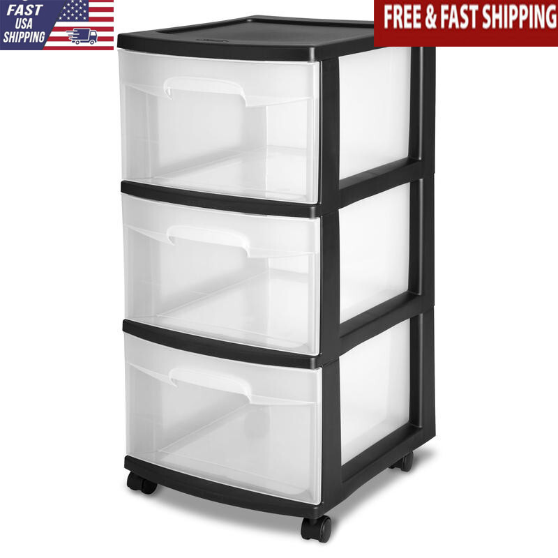 3-Drawer Rolling Storage Cart with Clear Organizer Drawers