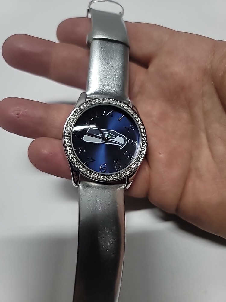 NFL Seattle Seahawks Ladies 38mm Diamond Bezel Watch by Game Time - Silver Band