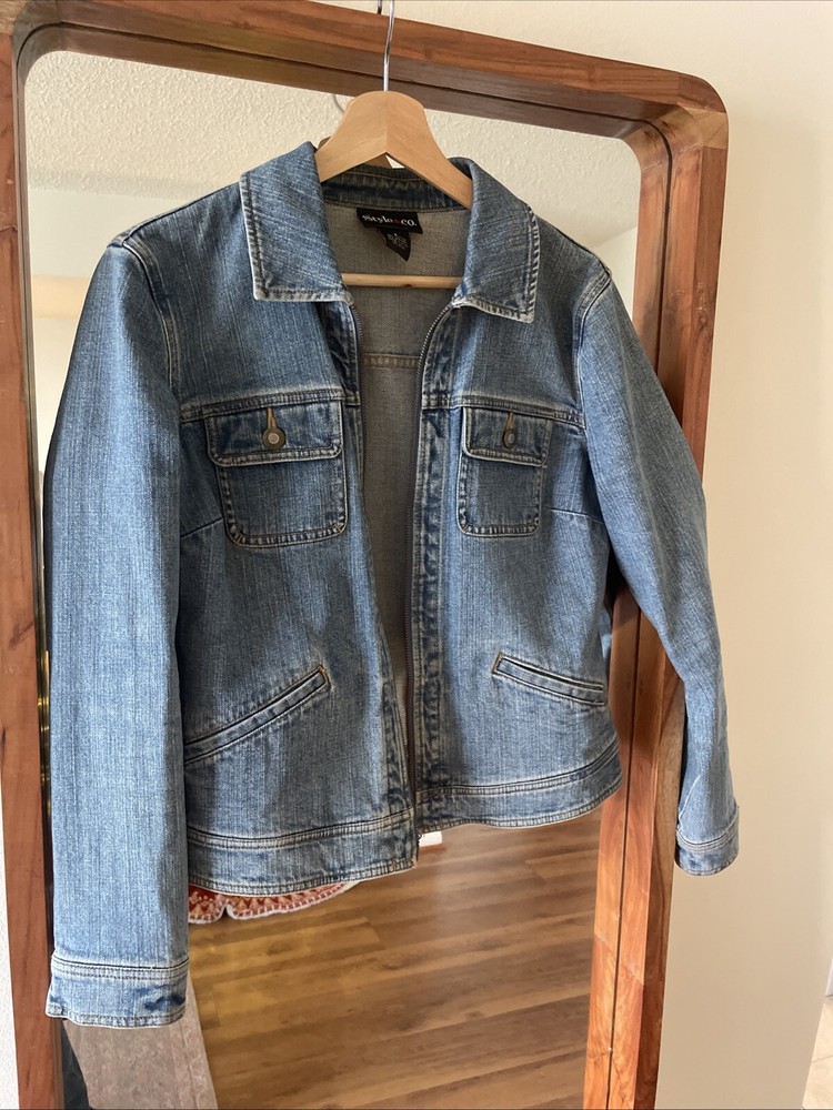 Vtg Y2K Style & Co Size Small Cotton Blend Double Zip Denim Jacket Jean