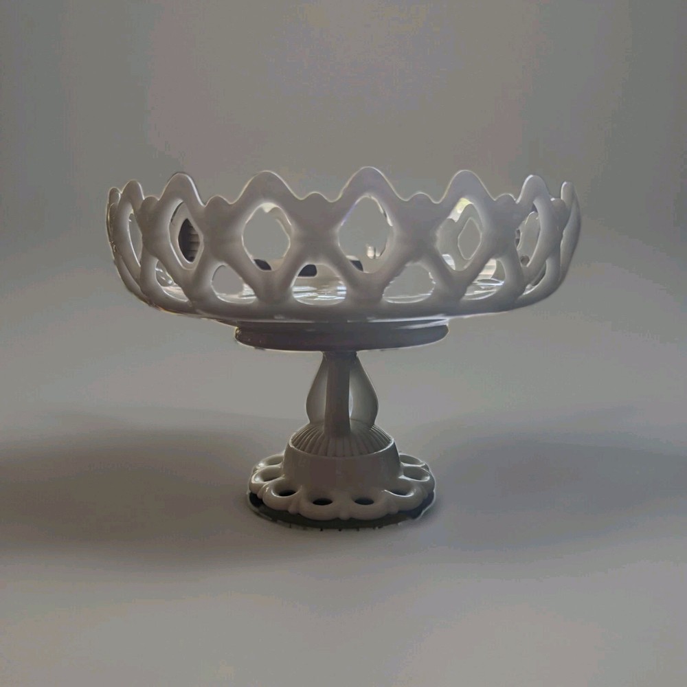 Vintage Westmoreland Milk Glass Doric Lace Compote with Minor Flaw
