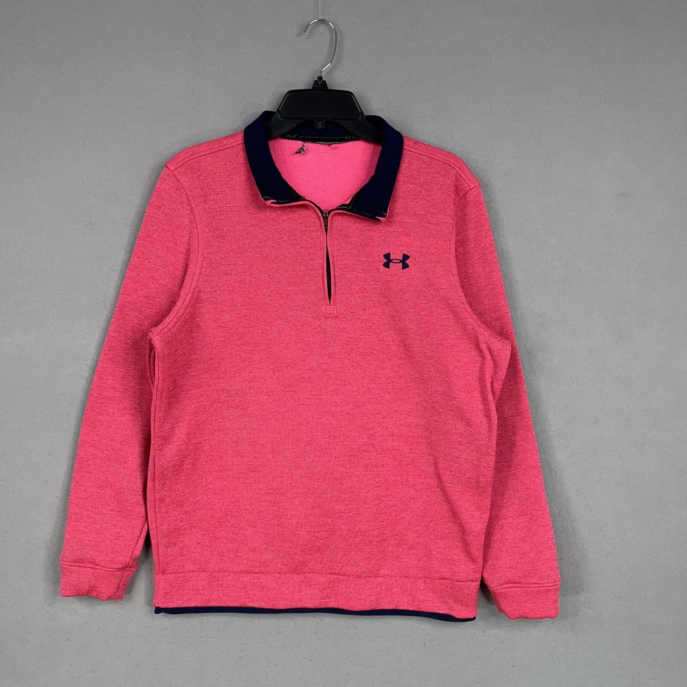 Under Armour Pullover Mens Medium Pink Quarter Zip Golf Sweatshirt Logo