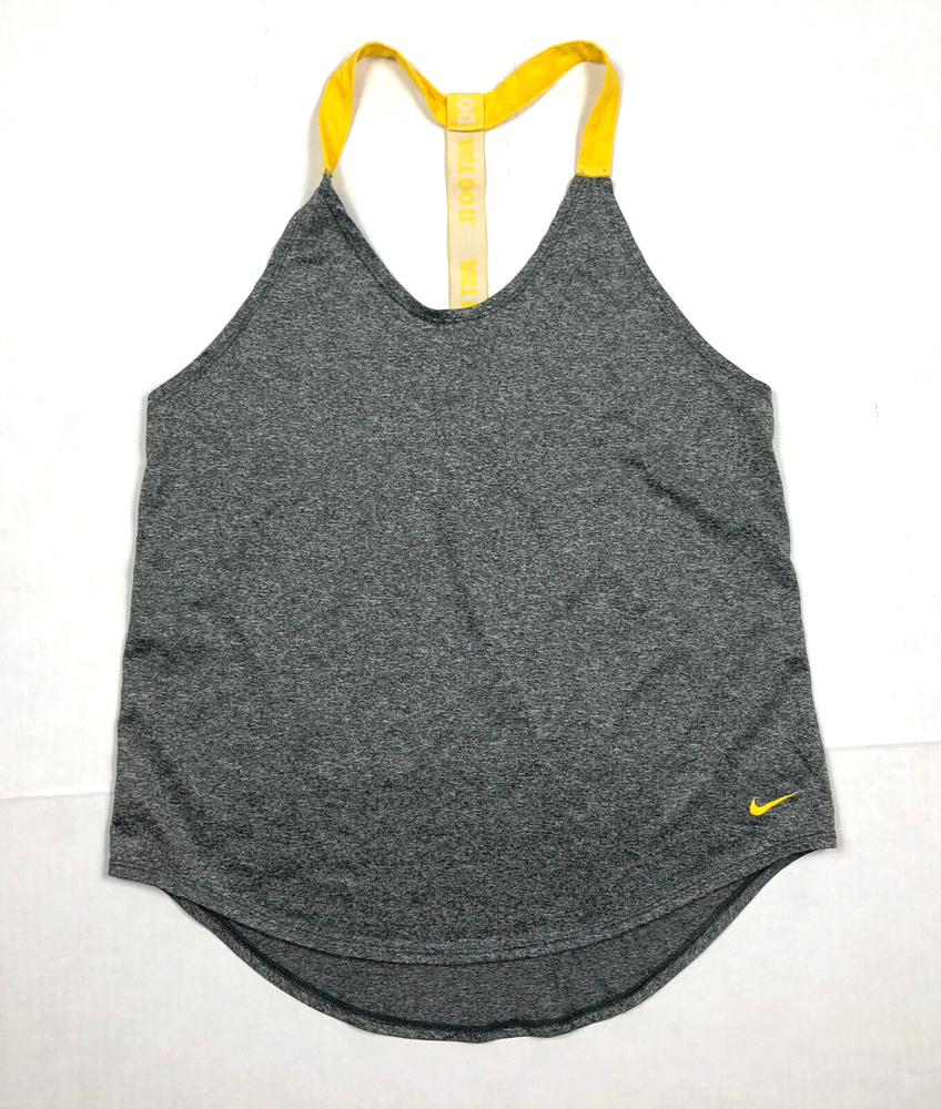 Nike Logo Just Do It Racerback Activewear Top Dri Fit Gray Yellow Tank Sz Medium
