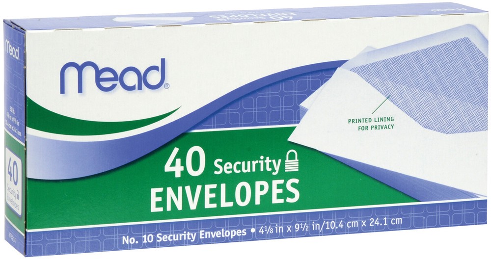 Mead Boxed Envelopes 4.125 X9.5 40 Per Pkg Security #10