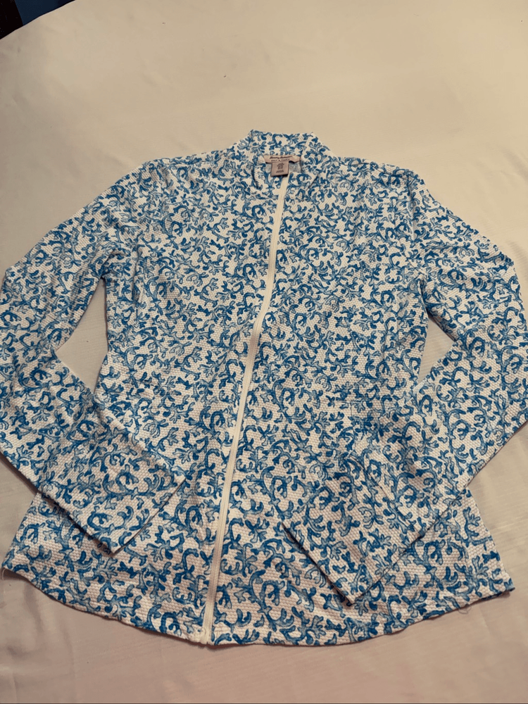 Tommy Bahama Golf & Tennis Blue White Coral Full Zip Lightweight Jacket Medium