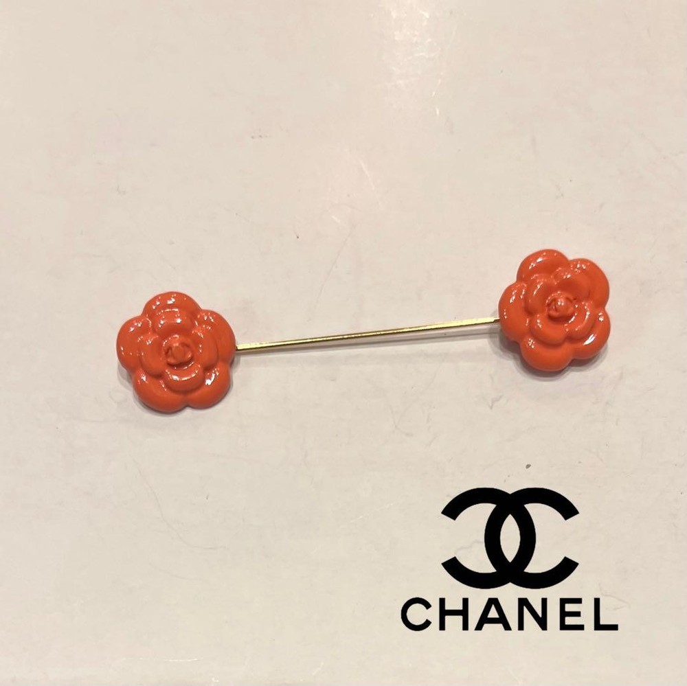 Vintage Chanel Camellia Coco Mark Brooch Pink Orange Jeweled Pin