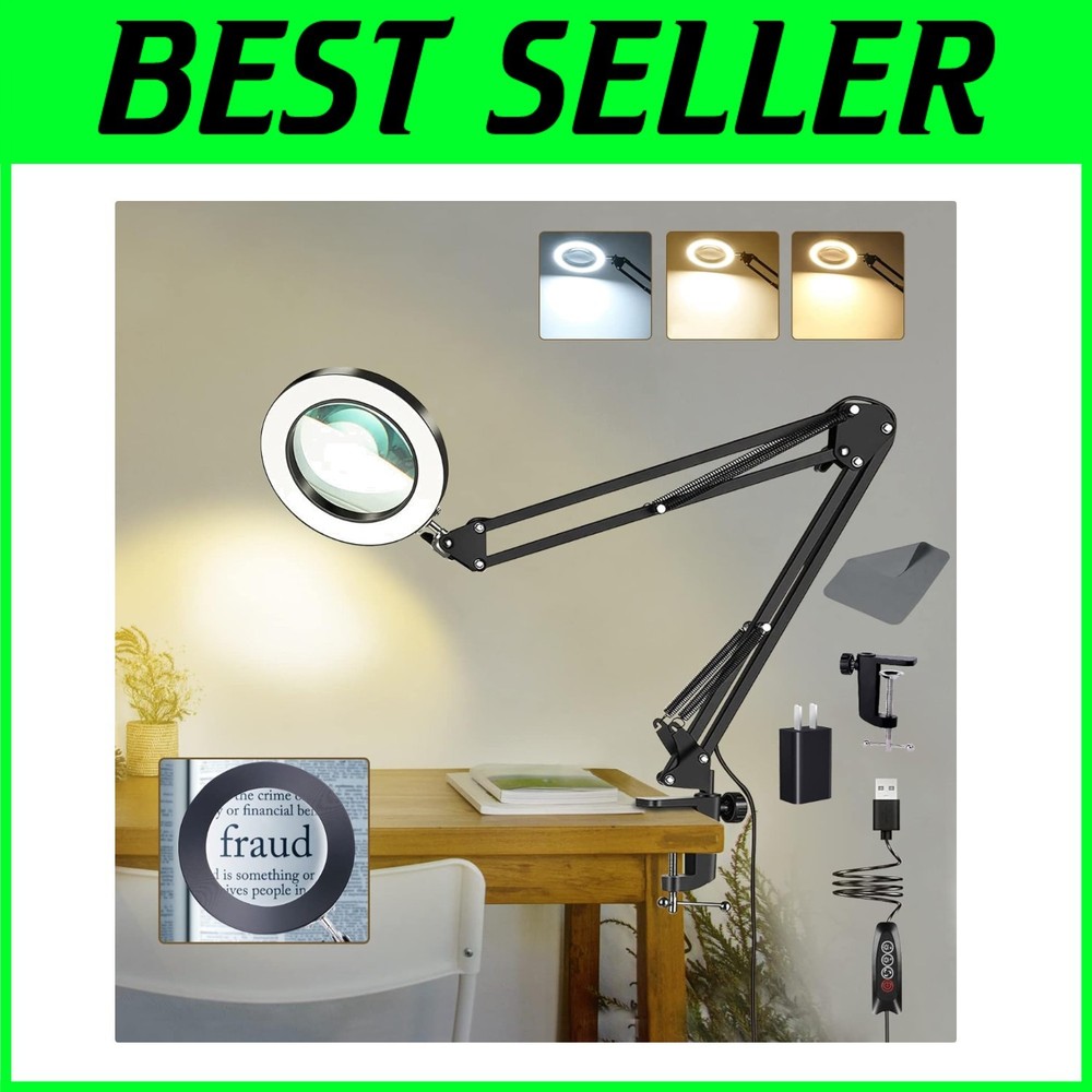 Hands-Free 10X Magnifying Glass with Light & Clamp for Reading & Crafts