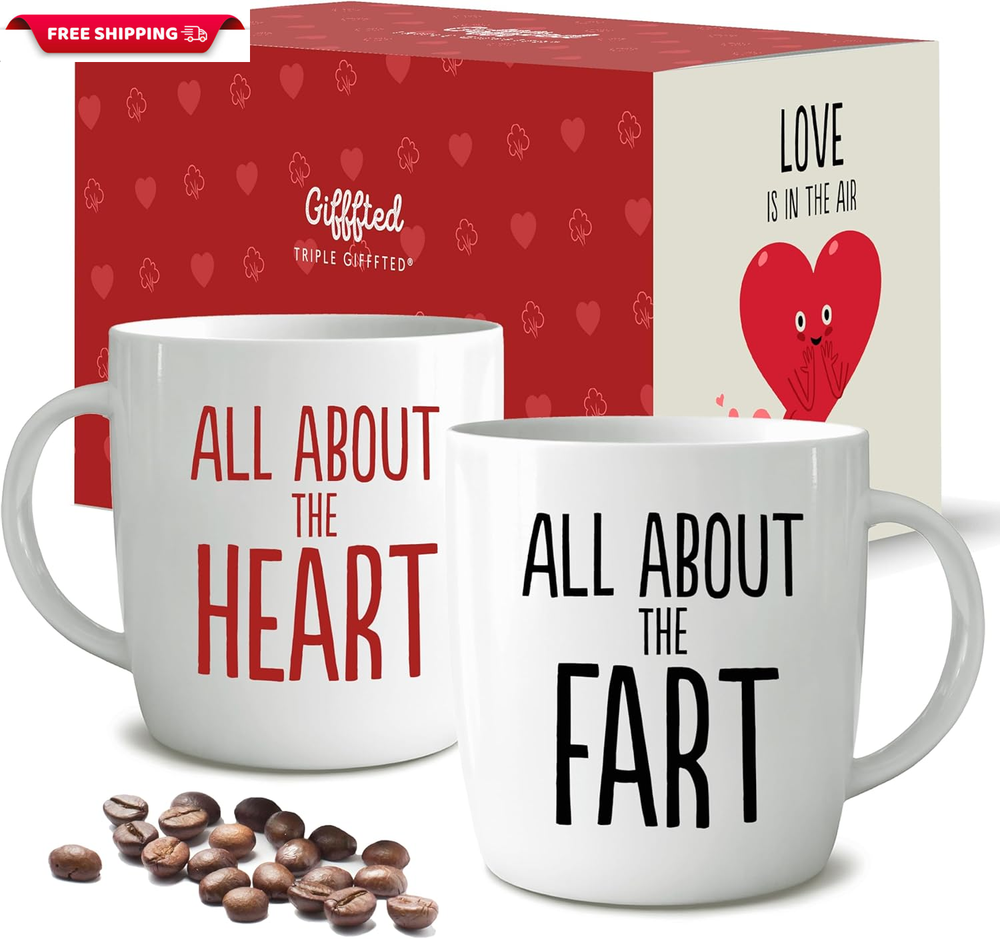 Funny Couples Gifts Heart and Fart Coffee Mugs for Anniversary Christmas Day, En