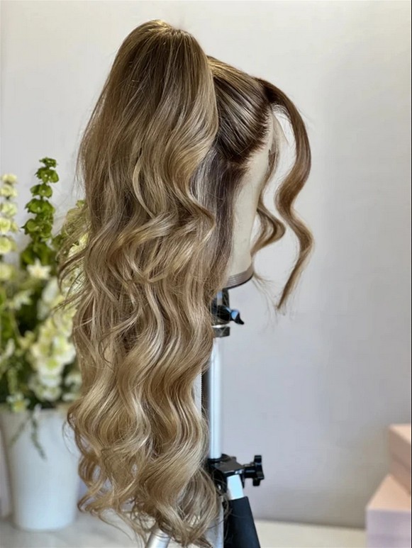 Ombre Brown Blonde Highlights  13x4 Lace Front Human Hair Wig for Women