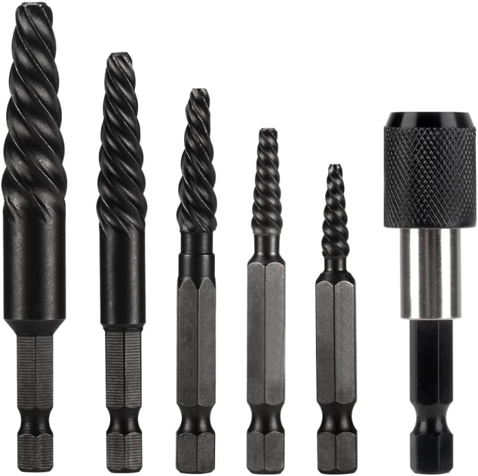 6-Piece Broken Screw Extractor Set for Damaged Bolt Removal