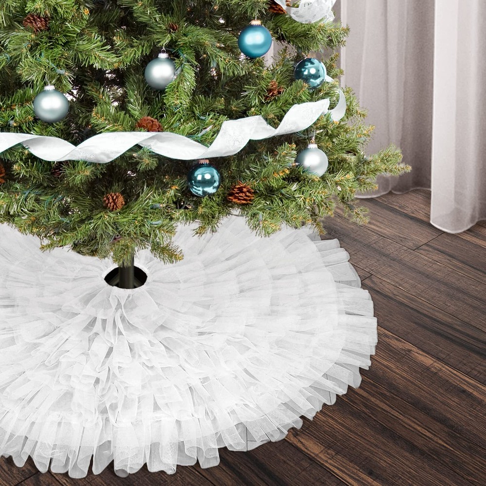 DegGod White Lace Christmas Tree Skirts, 30 inches 3 Layer Ruffled Xmas Tree ...