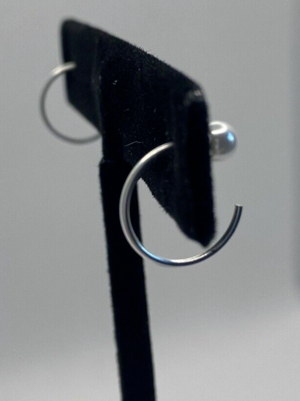 Sterling Silver Pearl C Shape Huggie Hoop Earring Womens Teen Stylish Simple 925