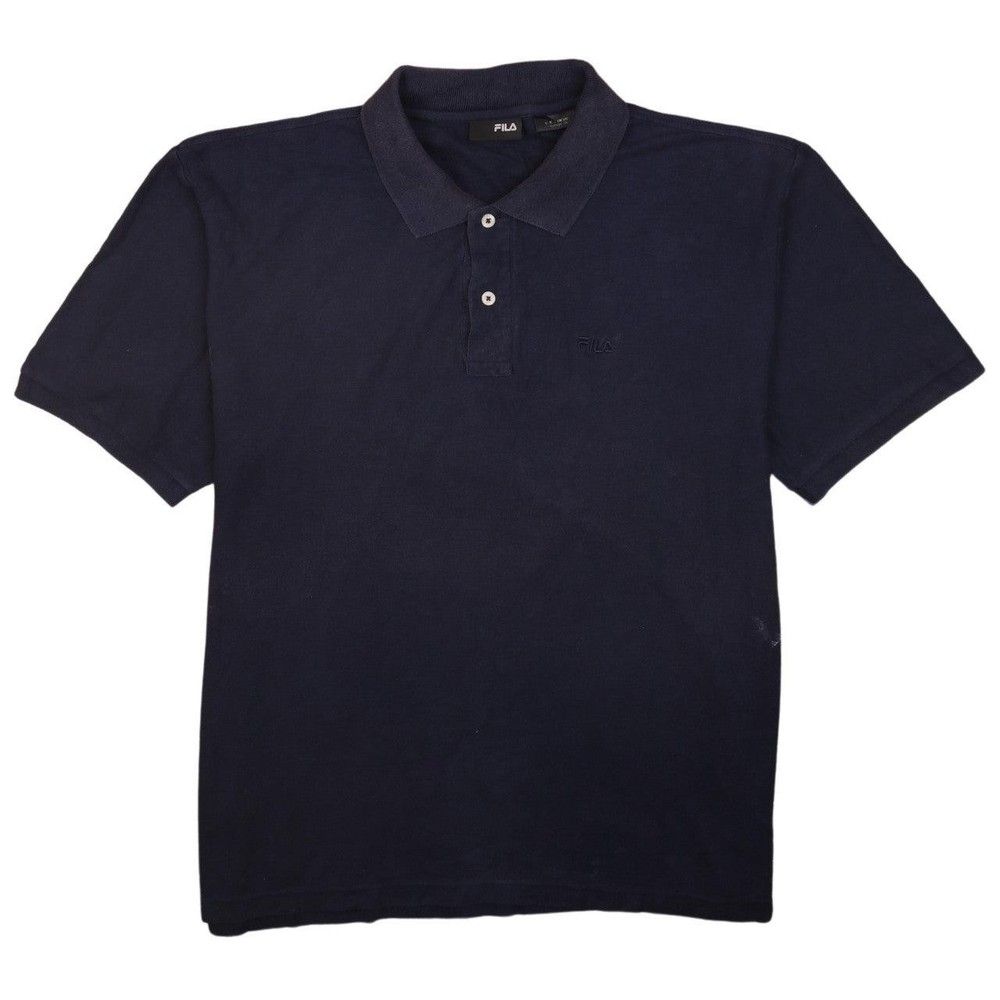Fila Mens Polo Shirt Navy Blue Cotton Knit Button Embroidered Logo Golf Top L