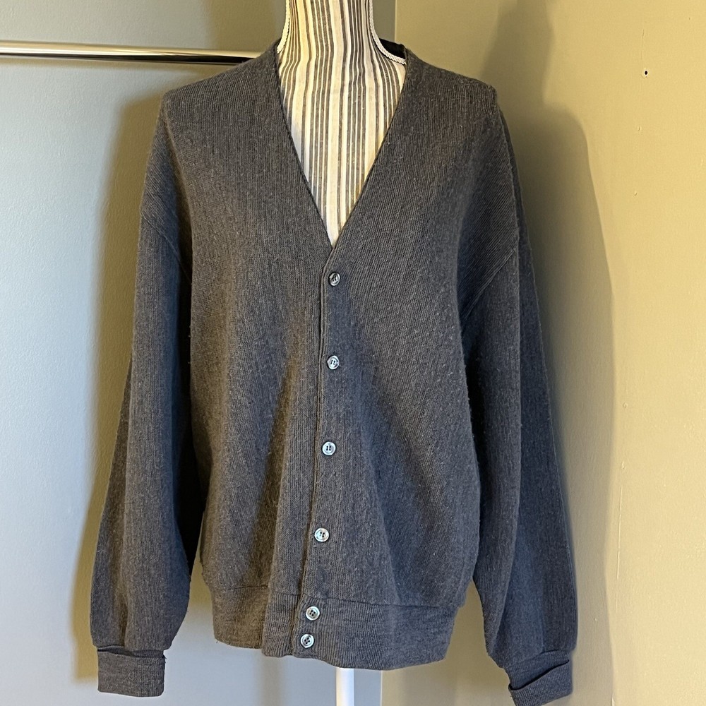 Vintage Sweater Classics Mens Long Sleeve Gray Cardigan Grandpa Sweater L