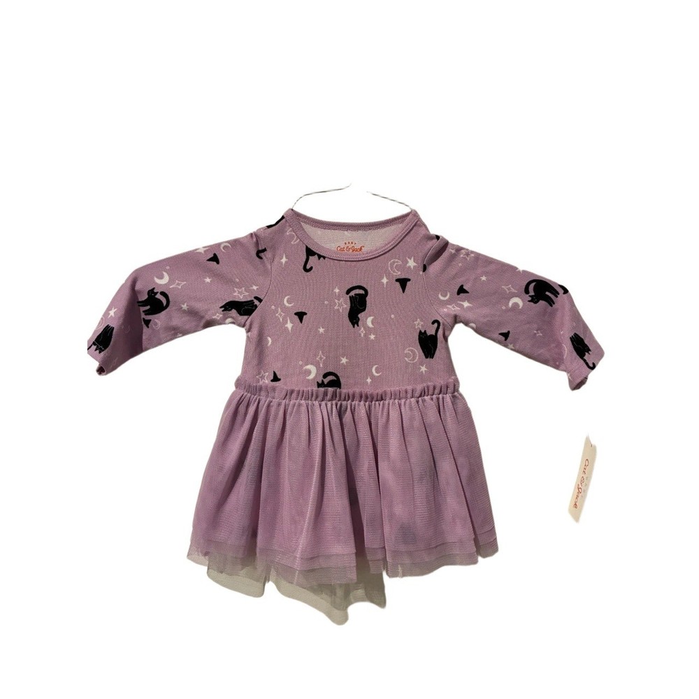 Cat & Jack Baby Girl Purple Halloween Black Cat Tutu Dress 3-6M NWT
