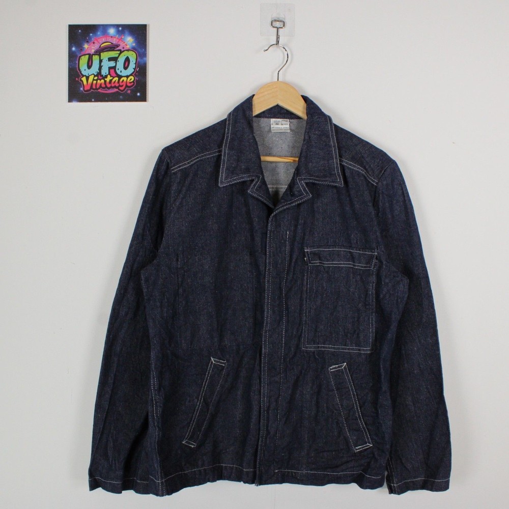 Vintage Boussac French Raw Denim Jacket Men M Blue WorkWear Labourer Zip Dior
