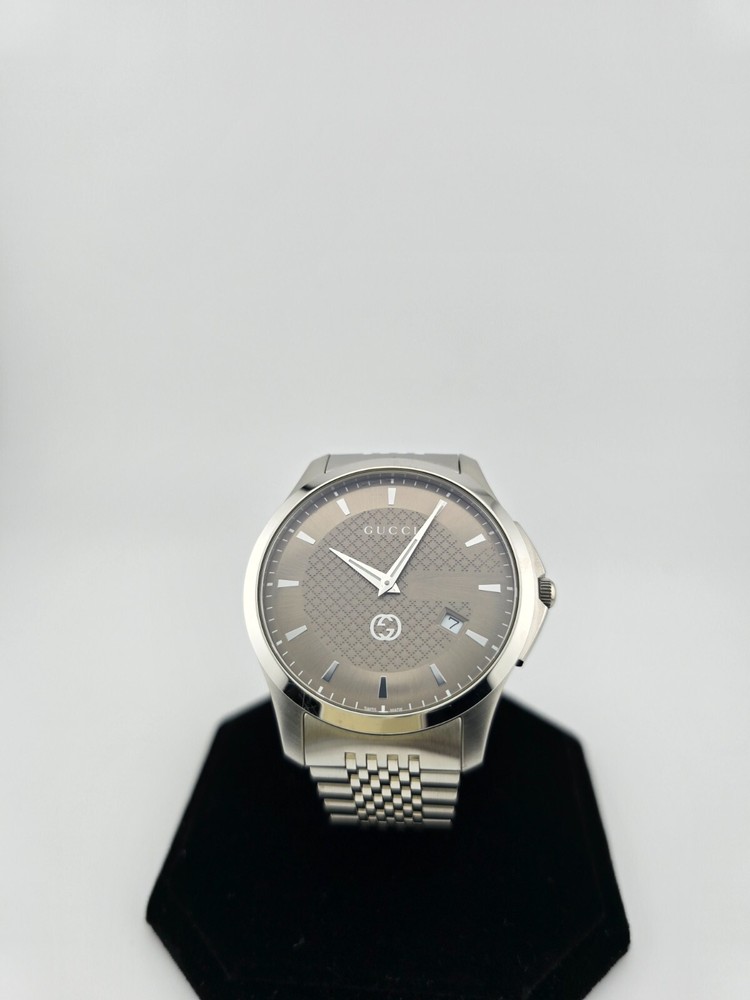 Gucci Mens G-Timeless Brown Dial Stainless Steel Quartz Watch YA126349