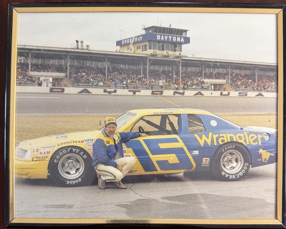 Dale Earnhardt Sr #15 NASCAR Framed Photo Wrangler Daytona Speedway Vintage