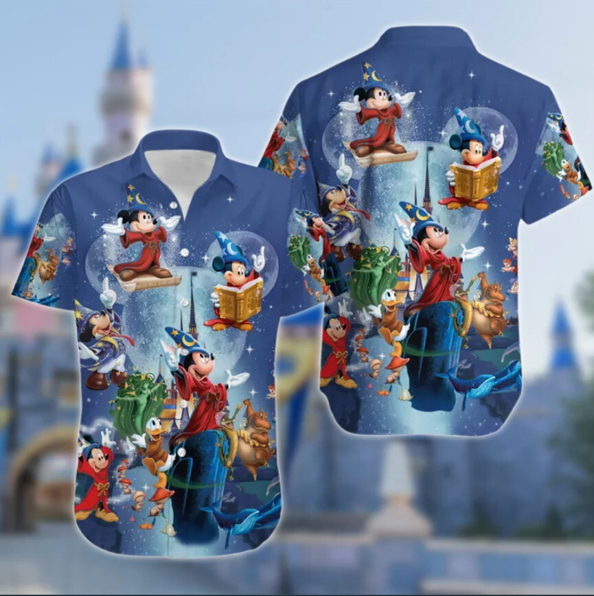 Mickey Mouse Fantasia 3D Hawaiian Shirt Christmas Halloween Gift for Men and Women in US Sizes
