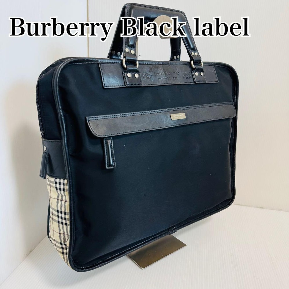 Burberry Black Label Nova Check Business Briefcase PC Bag Black Men Women Used
