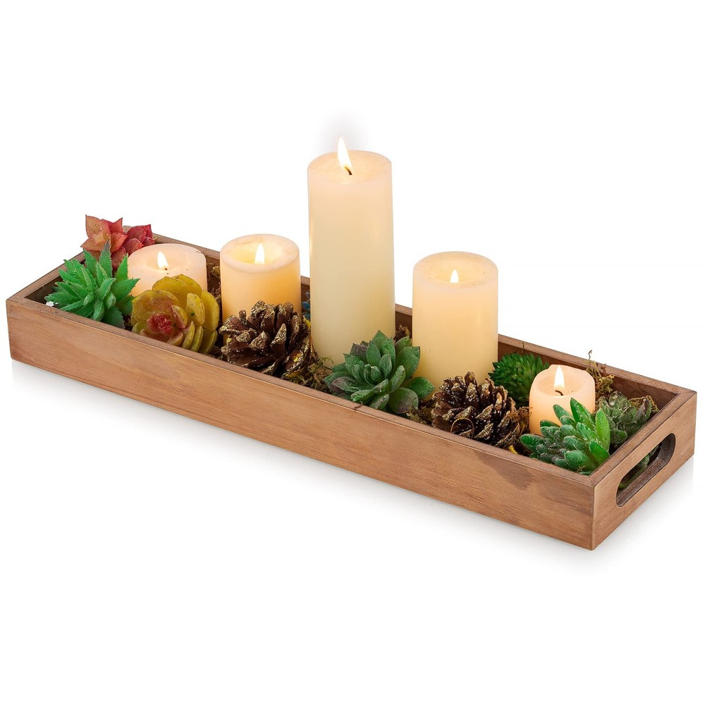 Rustic Wooden Long Narrow Tray for Serving and Decor