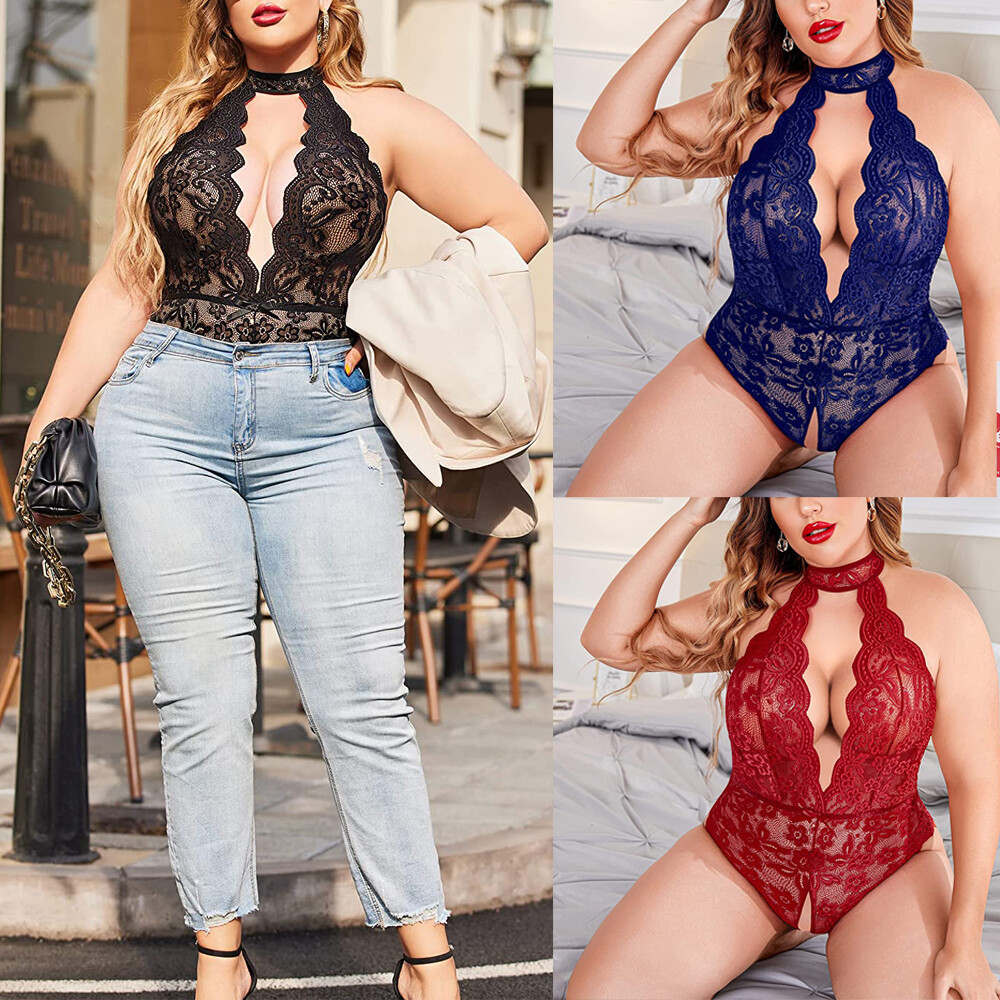 Sexy Lace Babydoll Teddy Lingerie for Women Plus Size Sleepwear Bodysuit