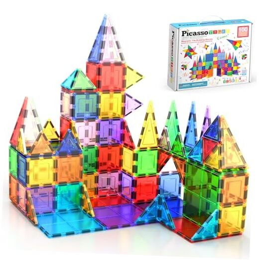 100 Piece Set 100pcs Magnet Building Tiles Clear Magnetic 3D Blocks