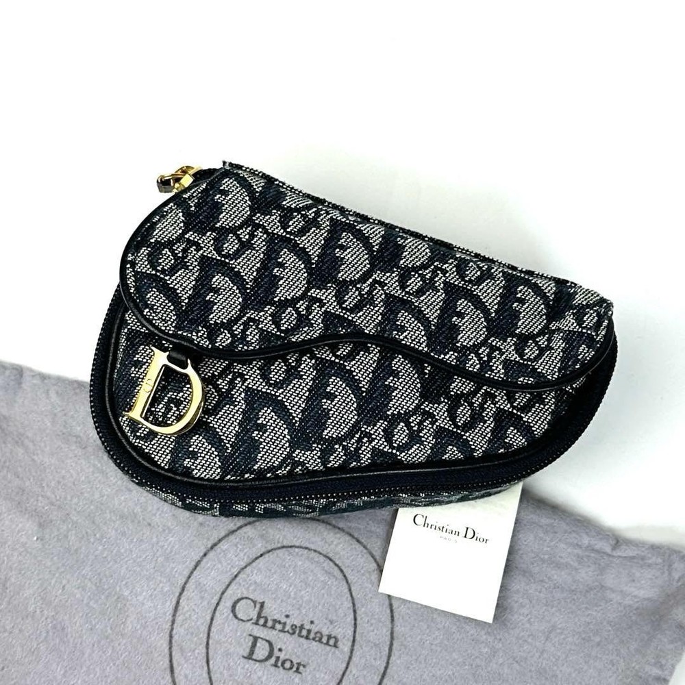 Dior Trotter Saddle Pouch Navy Canvas Handbag New