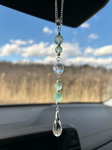 Crystal Rear View Mirror Car Charms,Sea Foam Green Glass Beads Sun Catcher