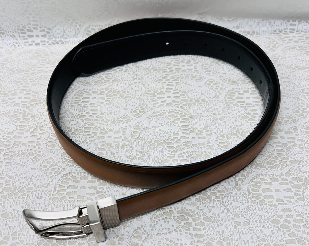 Tommy Hilfiger Mens Reversible Leather Belt Brown Black Size 42/44 Chrome Buckle