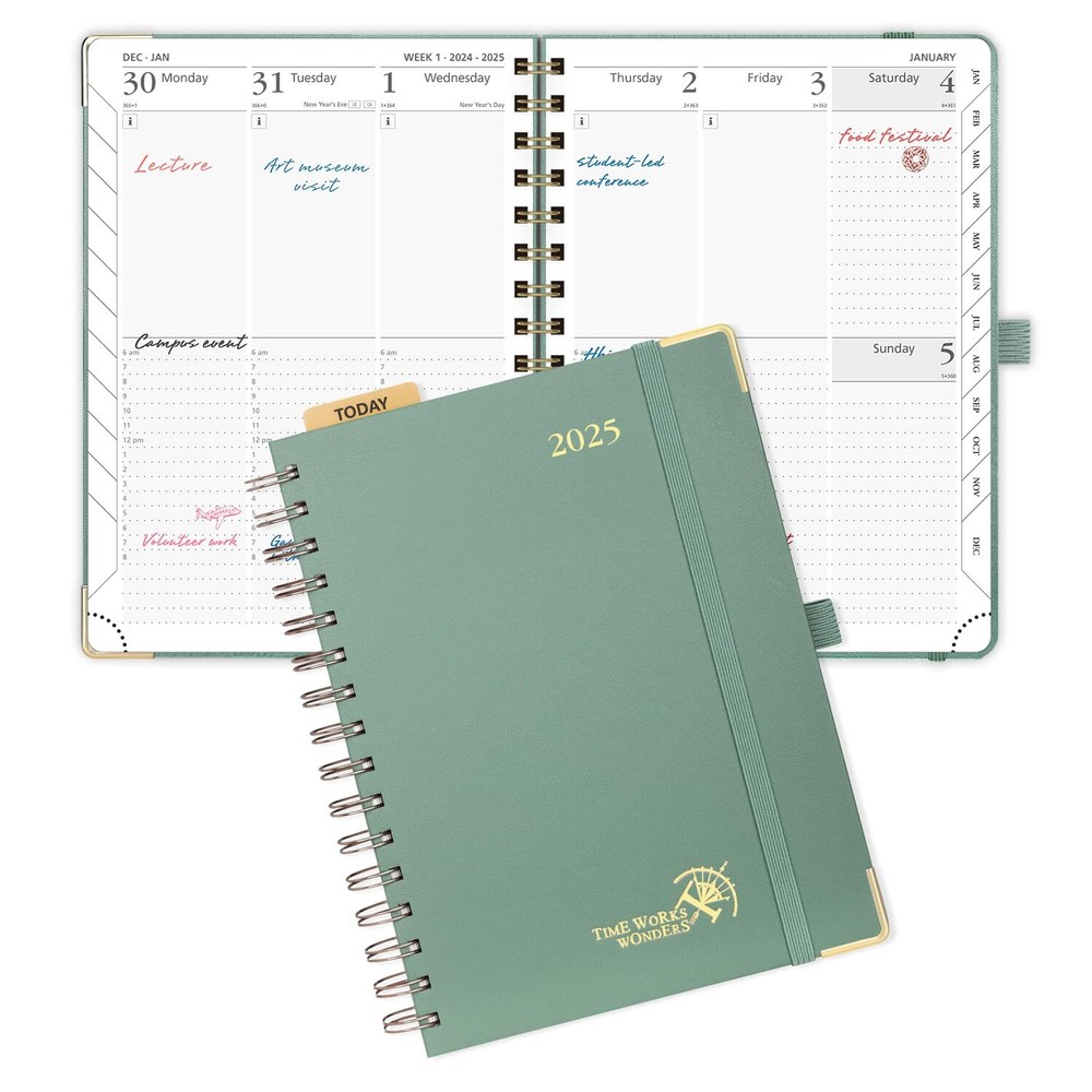 POPRUN 2025 Planner Medium Size 8.5'' x 6.25'' Wire-Bound Hard Cover Daily We...