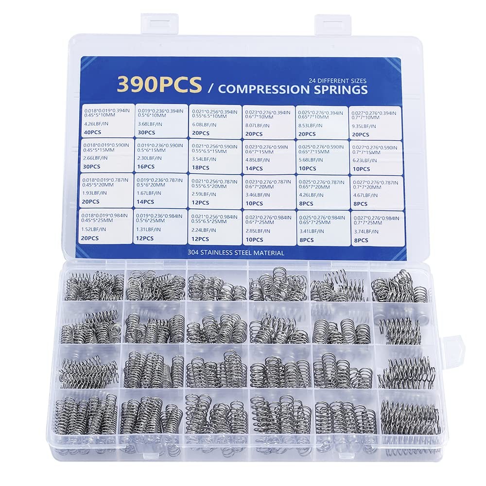 390Pcs 24-Size Stainless Steel Spring Assortment Kit