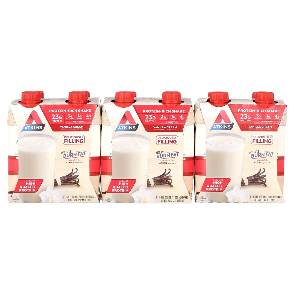 Atkins Meal Size Protein-Rich Shake Vanilla Cream 16.9 Fl Oz 3/4ct Packs Protein