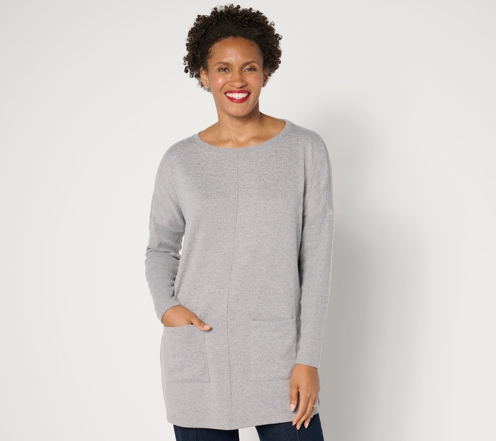 Maya J Women's Top Sz L Denim & Co. Heavenly Jersey Relaxed Fit Gray A630346