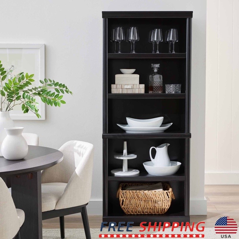 71-Inch 5-Shelf Adjustable Bookcase - Black Storage Organizer for Home Decor