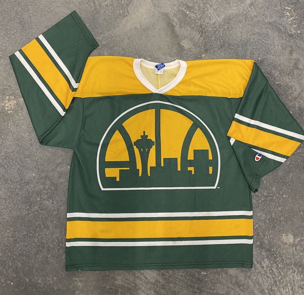 Vintage 90s Champion Seattle Supersonics NBA Hockey Jersey Mens Large USA