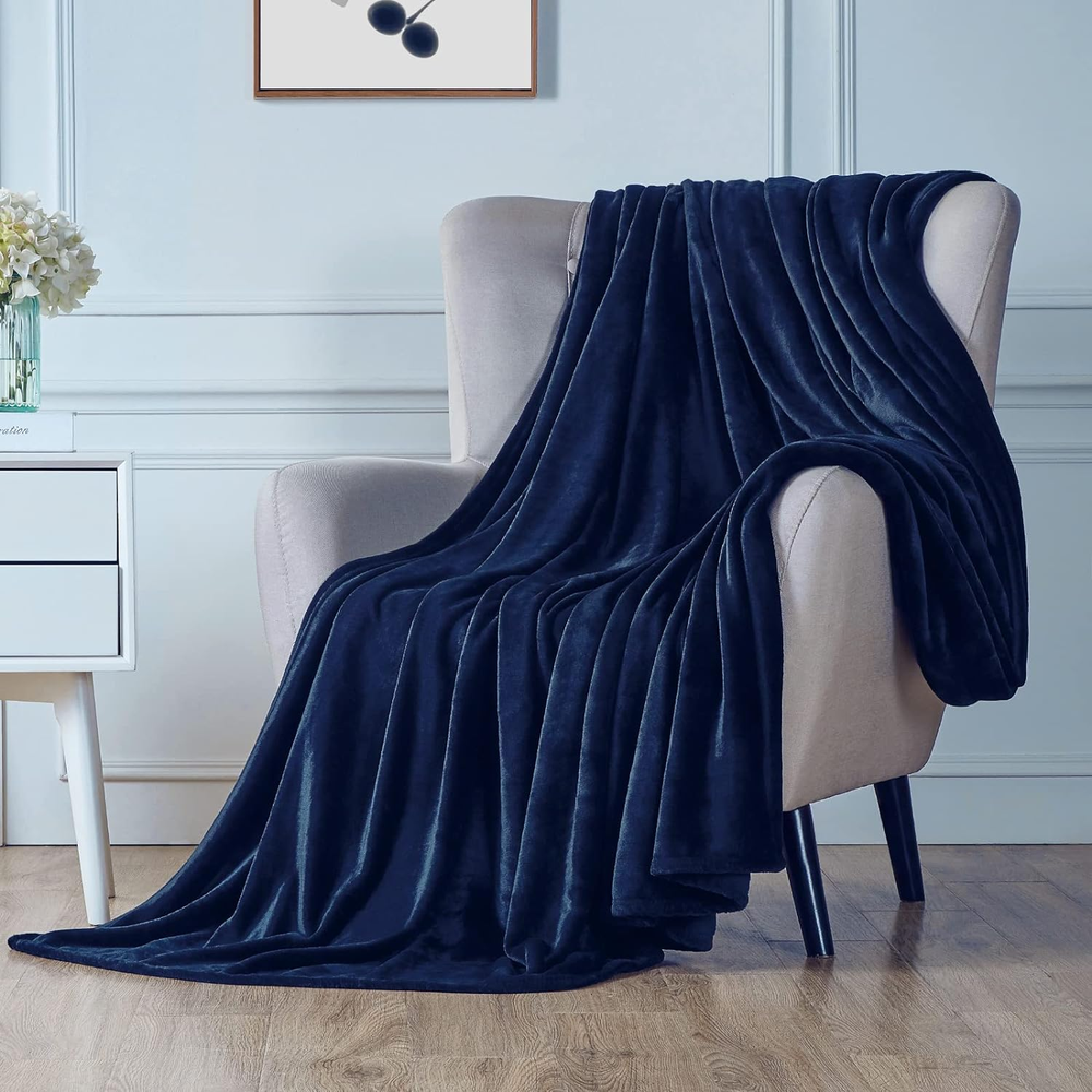 Soft Plush Fleece Blanket XL-Twin 66x90 Navy Lightweight Cozy Throw