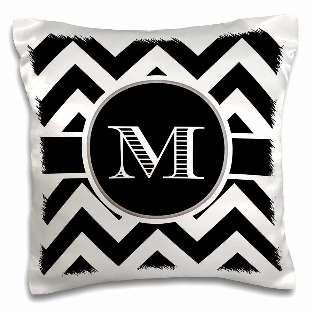 3DBlack White Chevron Monogram M 16x16 Inch Pillow Case  