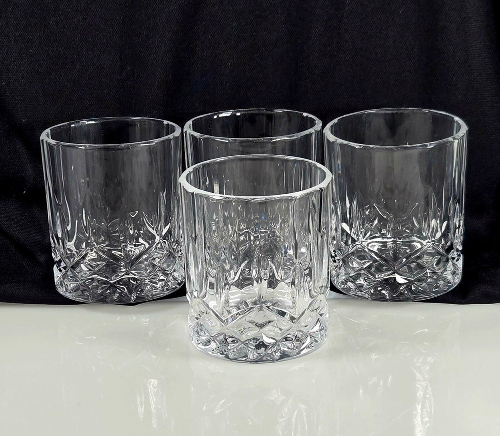 Set of 4 Diamond Cut Lead Crystal Whiskey Glasses 3.75 Inches Tall