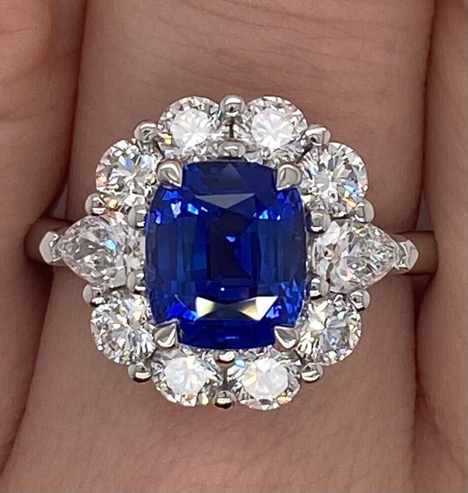 Lab-Created Engagement Ring Diamond 1.50 Ct Blue Sapphire 18K White Gold