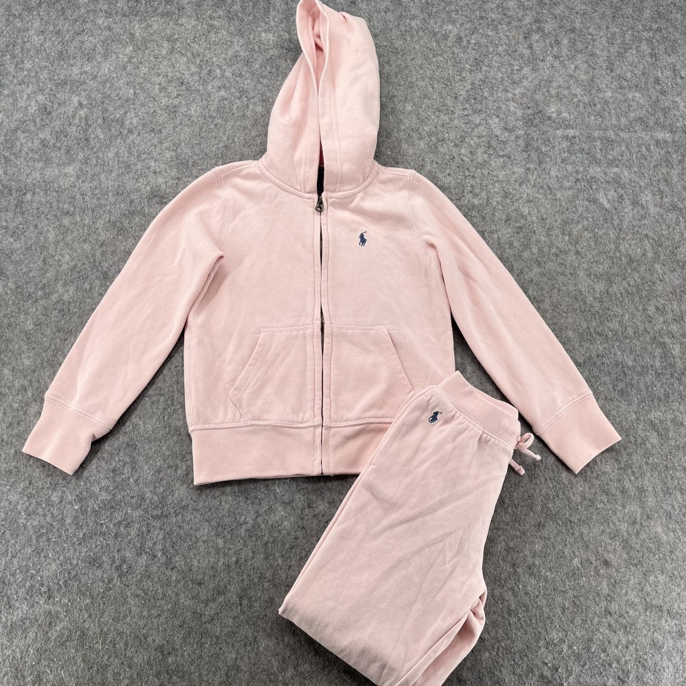 Polo Ralph Lauren Girls Sweatpant Set Pink S(7) Zip Up Hoodie Pant SET
