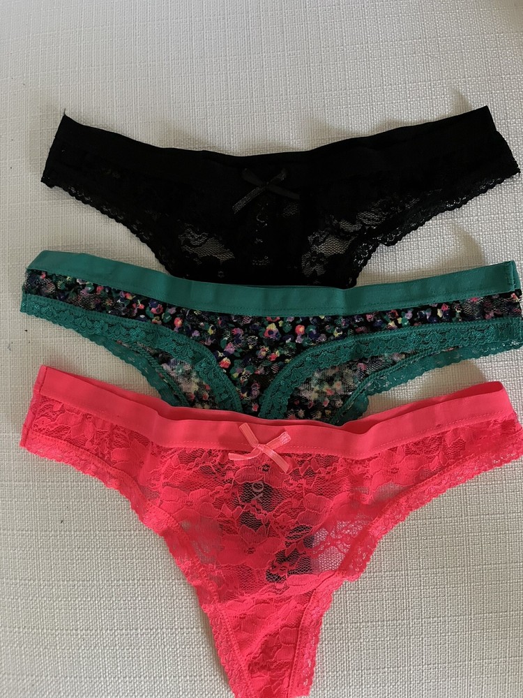 3 XOXO INTIMATES 3PK LACE SEXY THONG PANTIES S