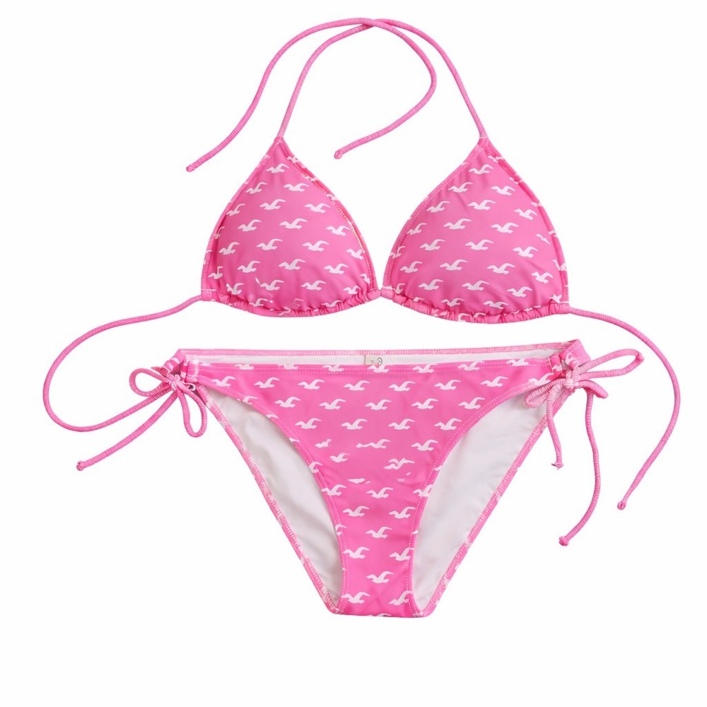 NWOT Vtg Hollister Light Pink Bikini Set All Over Seagull Pads Tie Side T/B=M/L