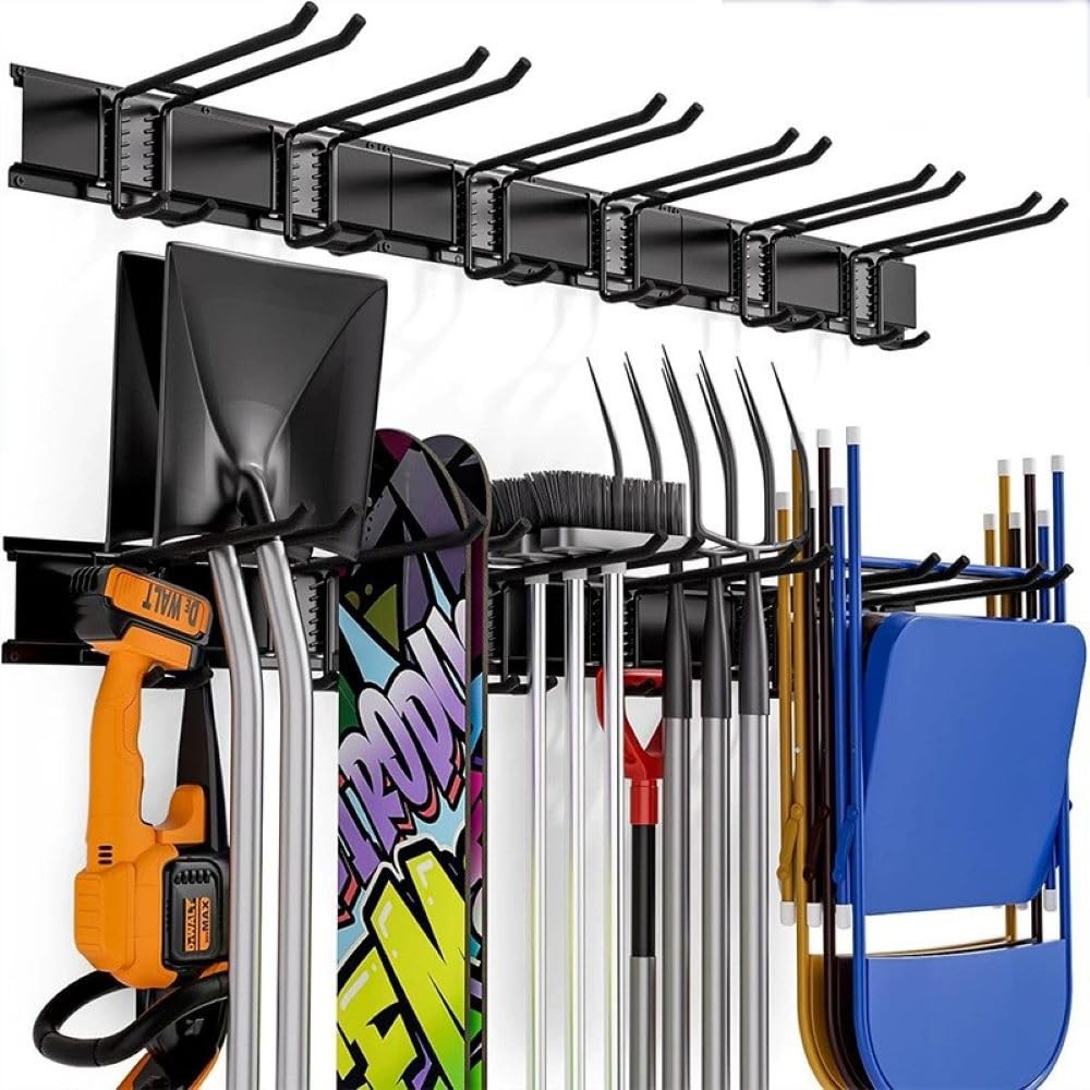 Space-Saving Garage Wall Organizers with Tool Hangers and Garden Rack Mount