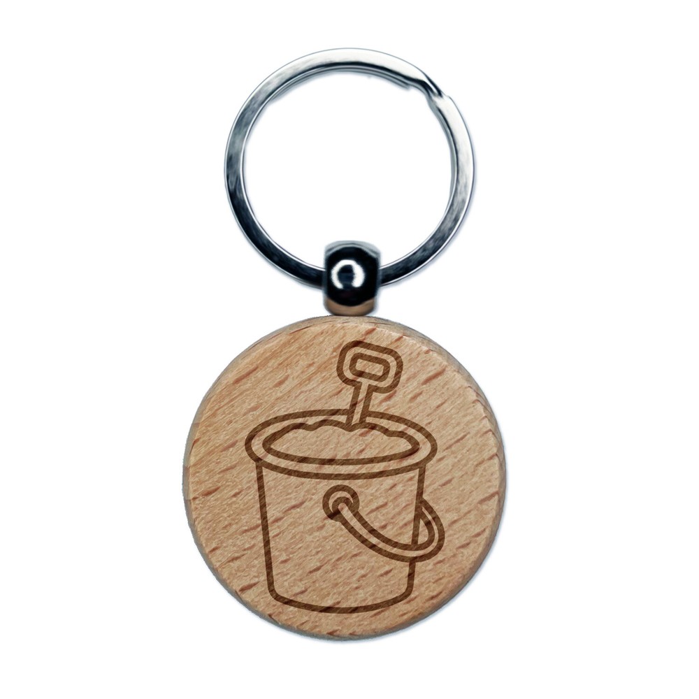 Engraved Wooden Sand Bucket Pail Keychain Tag Charm  