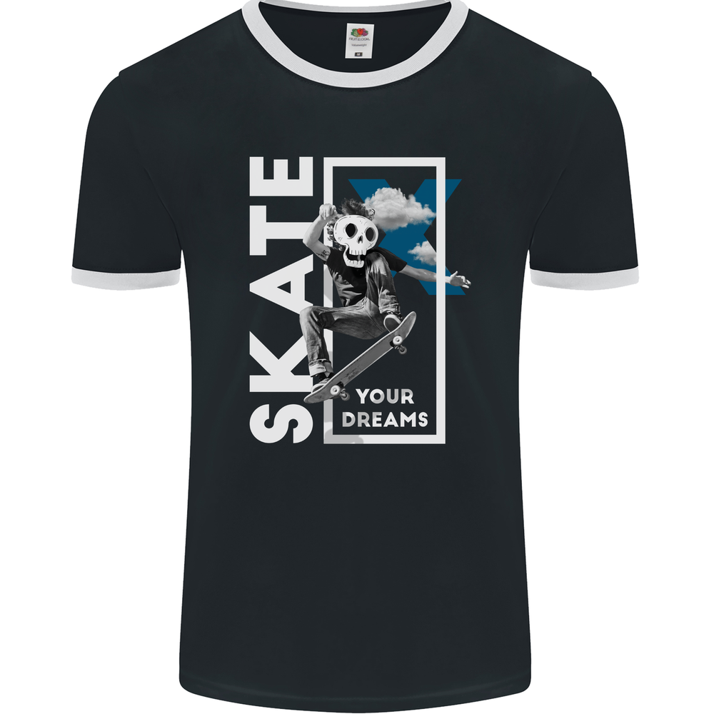 Skate Your Dreams Skateboard Skull Mens Ringer T-Shirt FotL