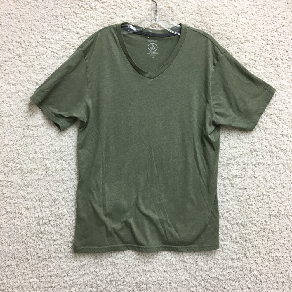 Volcom Shirt Large Adult Green Modern Fit V Neck Short Sleeve Casual Tee Mens L