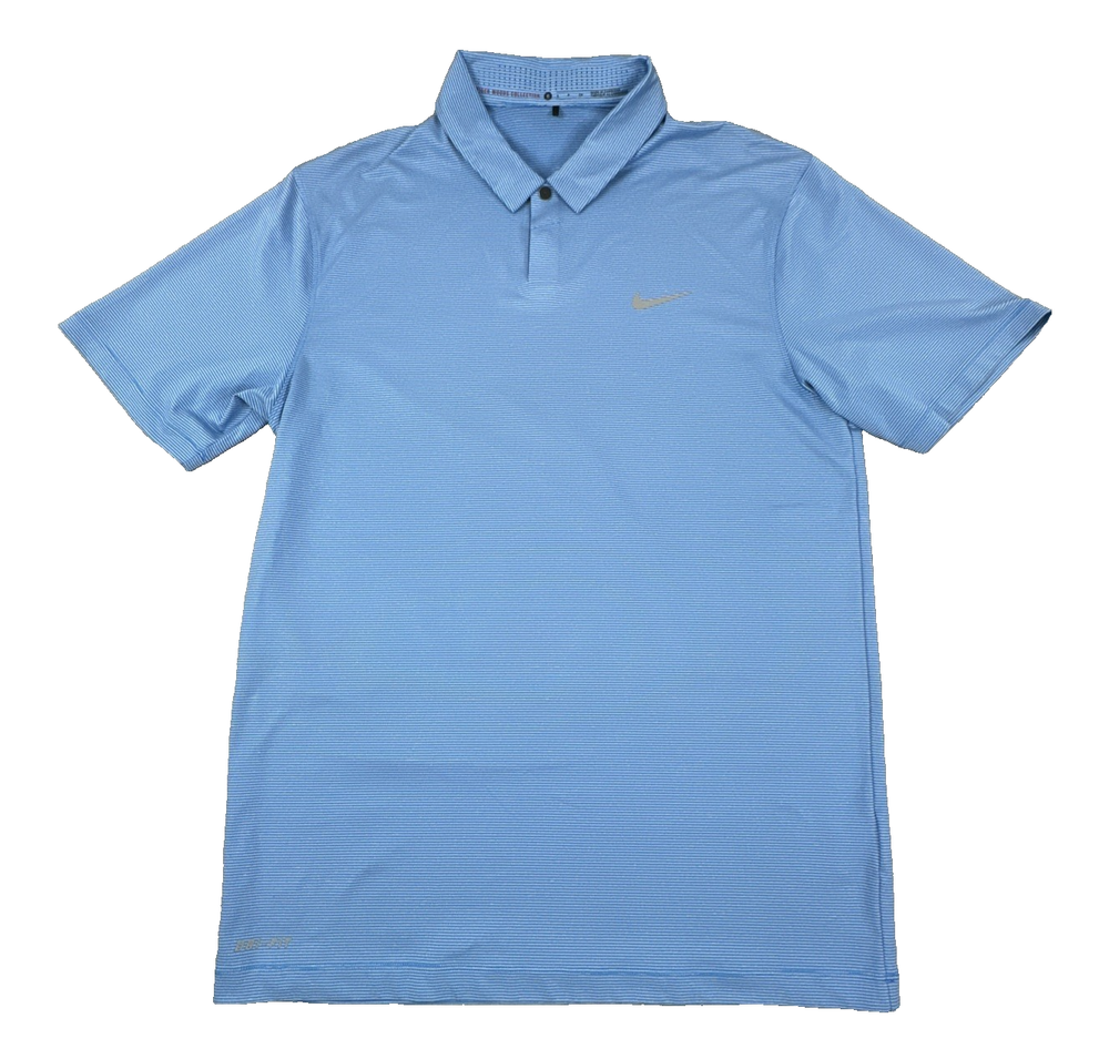 Nike Tiger Woods Collection Men's Size S Blue Striped Dri-FIT Golf Polo Shirt